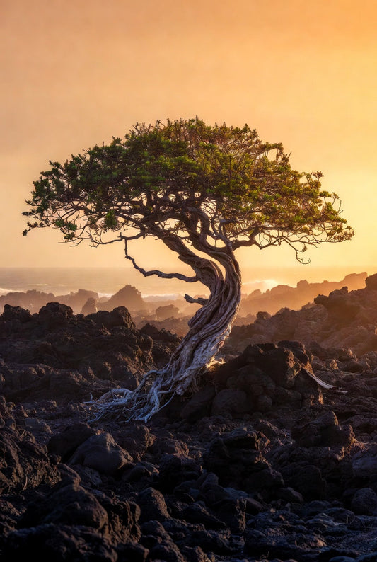The kiawe tree in Hawaiian lava rock — the wood traditionally burned in an imu