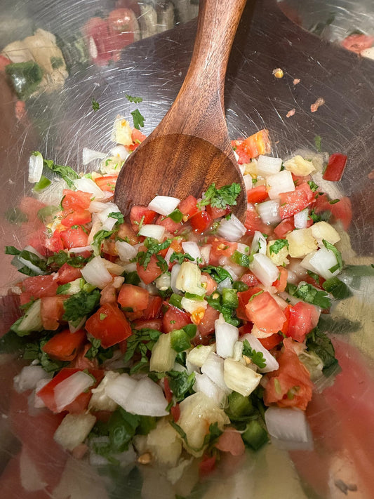 The founder's pineapple pico de gallo, made with kiawe-smoked Hawaiian pineapple and jalapeno